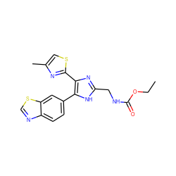 CCOC(=O)NCc1nc(-c2nc(C)cs2)c(-c2ccc3ncsc3c2)[nH]1 ZINC000095562927