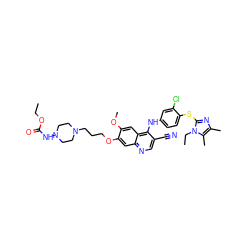 CCOC(=O)NN1CCN(CCCOc2cc3ncc(C#N)c(Nc4ccc(Sc5nc(C)c(C)n5CC)c(Cl)c4)c3cc2OC)CC1 ZINC000049823057