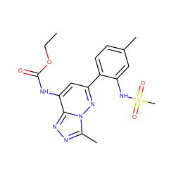 CCOC(=O)Nc1cc(-c2ccc(C)cc2NS(C)(=O)=O)nn2c(C)nnc12 ZINC000653886020