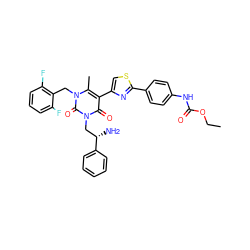 CCOC(=O)Nc1ccc(-c2nc(-c3c(C)n(Cc4c(F)cccc4F)c(=O)n(C[C@H](N)c4ccccc4)c3=O)cs2)cc1 ZINC000028372424