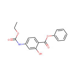 CCOC(=O)Nc1ccc(C(=O)Oc2ccccc2)c(O)c1 ZINC000000116399