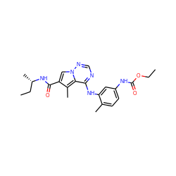 CCOC(=O)Nc1ccc(C)c(Nc2ncnn3cc(C(=O)N[C@@H](C)CC)c(C)c23)c1 ZINC000014974290