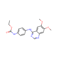 CCOC(=O)Nc1ccc(Nc2ncnc3cc(OC)c(OC)cc23)cc1 ZINC000071296477