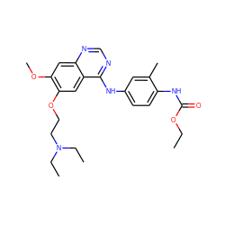 CCOC(=O)Nc1ccc(Nc2ncnc3cc(OC)c(OCCN(CC)CC)cc23)cc1C ZINC000084587986