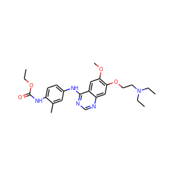 CCOC(=O)Nc1ccc(Nc2ncnc3cc(OCCN(CC)CC)c(OC)cc23)cc1C ZINC000084636084