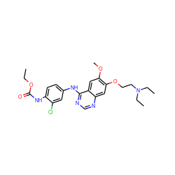 CCOC(=O)Nc1ccc(Nc2ncnc3cc(OCCN(CC)CC)c(OC)cc23)cc1Cl ZINC000084634979