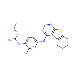 CCOC(=O)Nc1ccc(Nc2ncnc3sc4c(c23)CCCC4)cc1C ZINC000473145187