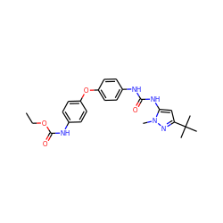 CCOC(=O)Nc1ccc(Oc2ccc(NC(=O)Nc3cc(C(C)(C)C)nn3C)cc2)cc1 ZINC000013442523