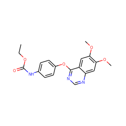 CCOC(=O)Nc1ccc(Oc2ncnc3cc(OC)c(OC)cc23)cc1 ZINC000071317413