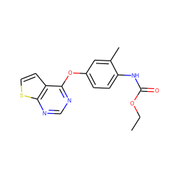 CCOC(=O)Nc1ccc(Oc2ncnc3sccc23)cc1C ZINC000473145368