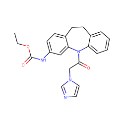 CCOC(=O)Nc1ccc2c(c1)N(C(=O)Cn1ccnc1)c1ccccc1CC2 ZINC000653799327