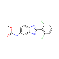 CCOC(=O)Nc1ccc2nc(-c3c(Cl)cccc3Cl)[nH]c2c1 ZINC000084728038