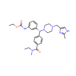 CCOC(=O)Nc1cccc([C@@H](c2ccc(C(=O)N(C)CC)cc2)N2CCN(Cc3c[nH]c(C)n3)CC2)c1 ZINC000073164538