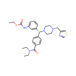 CCOC(=O)Nc1cccc([C@@H](c2ccc(C(=O)N(CC)CC)cc2)N2CCN(Cc3cscn3)CC2)c1 ZINC000073168074