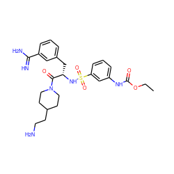 CCOC(=O)Nc1cccc(S(=O)(=O)N[C@@H](Cc2cccc(C(=N)N)c2)C(=O)N2CCC(CCN)CC2)c1 ZINC000044386964