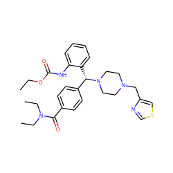 CCOC(=O)Nc1ccccc1[C@@H](c1ccc(C(=O)N(CC)CC)cc1)N1CCN(Cc2cscn2)CC1 ZINC000073168072