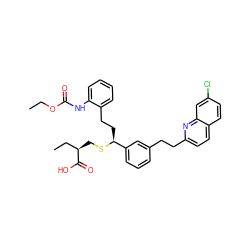 CCOC(=O)Nc1ccccc1CC[C@H](SC[C@H](CC)C(=O)O)c1cccc(CCc2ccc3ccc(Cl)cc3n2)c1 ZINC000036268401