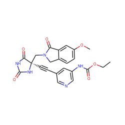 CCOC(=O)Nc1cncc(C#C[C@]2(CN3Cc4ccc(OC)cc4C3=O)NC(=O)NC2=O)c1 ZINC000167613385