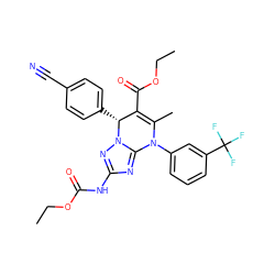 CCOC(=O)Nc1nc2n(n1)[C@H](c1ccc(C#N)cc1)C(C(=O)OCC)=C(C)N2c1cccc(C(F)(F)F)c1 ZINC000096175704