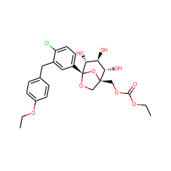 CCOC(=O)OC[C@@]12CO[C@@](c3ccc(Cl)c(Cc4ccc(OCC)cc4)c3)(O1)[C@H](O)[C@@H](O)[C@@H]2O ZINC000117045243