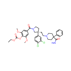 CCOC(=O)Oc1c(OC)cc(C(=O)N2CC[C@@](CCN3CCC(C(N)=O)(c4ccccc4)CC3)(c3ccc(Cl)c(Cl)c3)C2)cc1OC ZINC000028020530