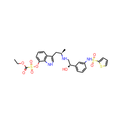 CCOC(=O)S(=O)(=O)Oc1cccc2c(C[C@@H](C)NC[C@H](O)c3cccc(NS(=O)(=O)c4cccs4)c3)c[nH]c12 ZINC000103291901