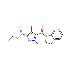 CCOC(=O)c1[nH]c(C)c(C(=O)N2CCc3ccccc32)c1C ZINC000000253664