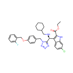 CCOC(=O)c1[nH]c2cc(Cl)ccc2c1[C@H](NCC1CCCCC1)c1nnnn1Cc1ccc(OCc2ccccc2F)cc1 ZINC001772584550