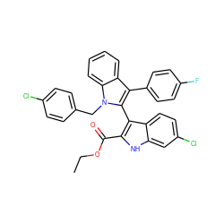 CCOC(=O)c1[nH]c2cc(Cl)ccc2c1-c1c(-c2ccc(F)cc2)c2ccccc2n1Cc1ccc(Cl)cc1 ZINC000653753183