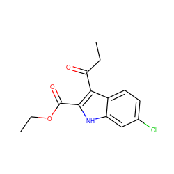 CCOC(=O)c1[nH]c2cc(Cl)ccc2c1C(=O)CC ZINC000473113394