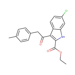 CCOC(=O)c1[nH]c2cc(Cl)ccc2c1C(=O)Cc1ccc(C)cc1 ZINC000473122521