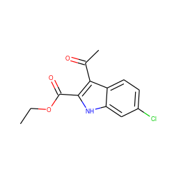 CCOC(=O)c1[nH]c2cc(Cl)ccc2c1C(C)=O ZINC000473123210