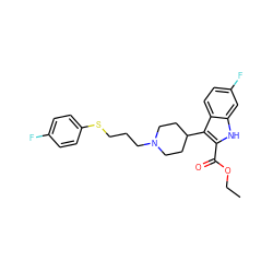 CCOC(=O)c1[nH]c2cc(F)ccc2c1C1CCN(CCCSc2ccc(F)cc2)CC1 ZINC000299841312