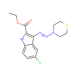 CCOC(=O)c1[nH]c2ccc(Cl)cc2c1N=NN1CCSCC1 ZINC000253960936