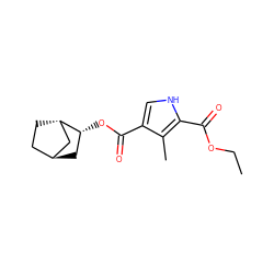 CCOC(=O)c1[nH]cc(C(=O)O[C@@H]2C[C@H]3CC[C@H]2C3)c1C ZINC000253665870