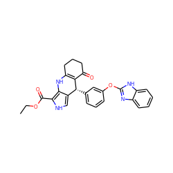 CCOC(=O)c1[nH]cc2c1NC1=C(C(=O)CCC1)[C@@H]2c1cccc(Oc2nc3ccccc3[nH]2)c1 ZINC000140049598