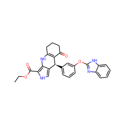 CCOC(=O)c1[nH]cc2c1NC1=C(C(=O)CCC1)[C@H]2c1cccc(Oc2nc3ccccc3[nH]2)c1 ZINC000140049748