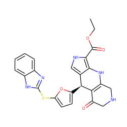 CCOC(=O)c1[nH]cc2c1NC1=C(C(=O)CNC1)[C@H]2c1ccc(Sc2nc3ccccc3[nH]2)o1 ZINC000118041688