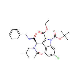 CCOC(=O)c1c([C@H](C(=O)NCc2ccccc2)N(CC(C)C)C(C)=O)c2ccc(Cl)cc2n1C(=O)OC(C)(C)C ZINC000113884856