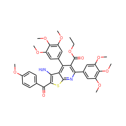 CCOC(=O)c1c(-c2cc(OC)c(OC)c(OC)c2)nc2sc(C(=O)c3ccc(OC)cc3)c(N)c2c1-c1cc(OC)c(OC)c(OC)c1 ZINC000299832411