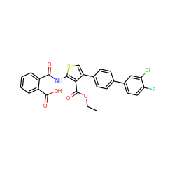 CCOC(=O)c1c(-c2ccc(-c3ccc(F)c(Cl)c3)cc2)csc1NC(=O)c1ccccc1C(=O)O ZINC000049767813