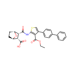 CCOC(=O)c1c(-c2ccc(-c3ccccc3)cc2)csc1NC(=O)[C@@H]1[C@H](C(=O)O)[C@H]2CC[C@H]1O2 ZINC000137831985