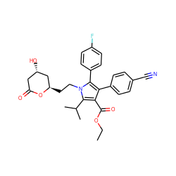 CCOC(=O)c1c(-c2ccc(C#N)cc2)c(-c2ccc(F)cc2)n(CC[C@@H]2C[C@@H](O)CC(=O)O2)c1C(C)C ZINC000013861024