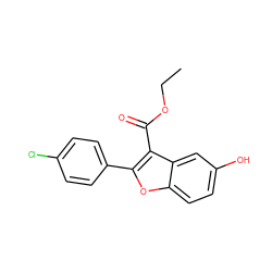 CCOC(=O)c1c(-c2ccc(Cl)cc2)oc2ccc(O)cc12 ZINC000040428121