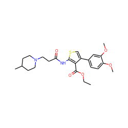 CCOC(=O)c1c(-c2ccc(OC)c(OC)c2)csc1NC(=O)CCN1CCC(C)CC1 ZINC000008432228