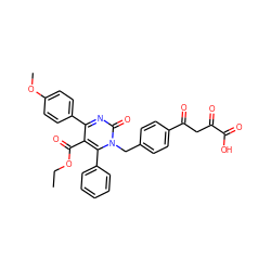 CCOC(=O)c1c(-c2ccc(OC)cc2)nc(=O)n(Cc2ccc(C(=O)CC(=O)C(=O)O)cc2)c1-c1ccccc1 ZINC000653751532