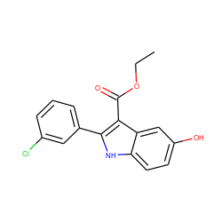 CCOC(=O)c1c(-c2cccc(Cl)c2)[nH]c2ccc(O)cc12 ZINC000045496929