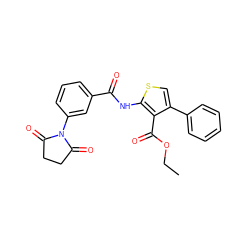 CCOC(=O)c1c(-c2ccccc2)csc1NC(=O)c1cccc(N2C(=O)CCC2=O)c1 ZINC000002812118