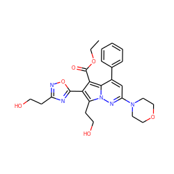 CCOC(=O)c1c(-c2nc(CCO)no2)c(CCO)n2nc(N3CCOCC3)cc(-c3ccccc3)c12 ZINC000064549388