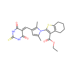 CCOC(=O)c1c(-n2c(C)cc(C=C3C(=O)NC(=S)NC3=O)c2C)sc2c1CCCC2 ZINC000001410545